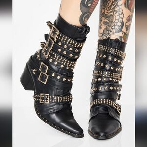 Jeffrey Campbell Draco Stud Boots Black/Gold Size 8